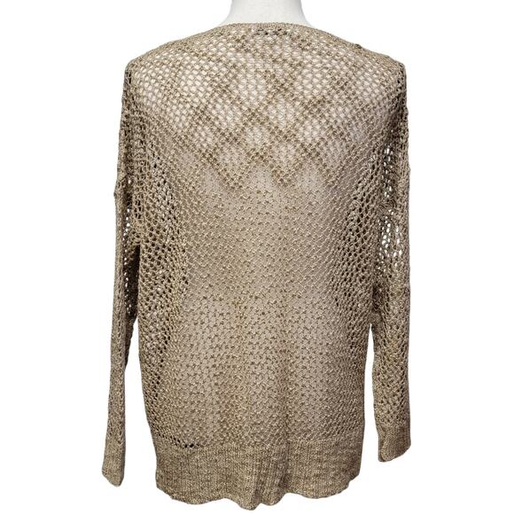 Beige Crochet Sweater Womens Sz S‎ Open Knit Pullover Slouchy Beachy Coastal Top - Picture 5 of 7